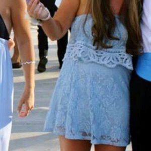 Baby blue strapless detailed dress
